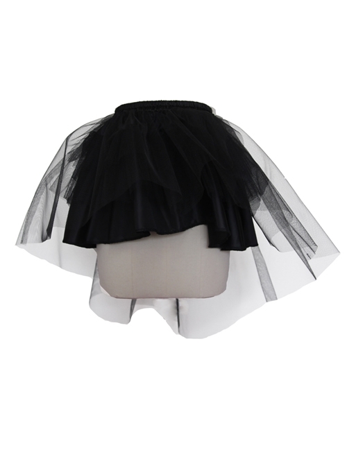 Black Hard Mesh Short Front Long Back Gothic Short Underskirt