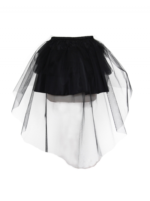 Black Hard Mesh Short Front Long Back Gothic Short Underskirt