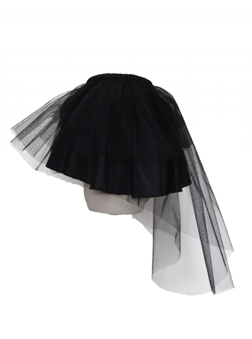 Black Hard Mesh Short Front Long Back Gothic Short Underskirt