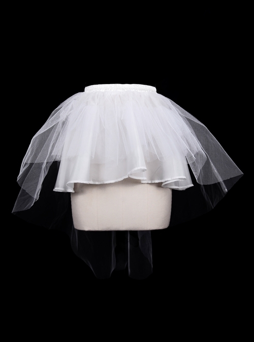 White Hard Mesh Short Front Long Gothic Back Short Underskirt