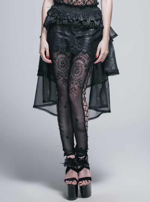 Lace Organza Puffy Black Gothic Half Skirt