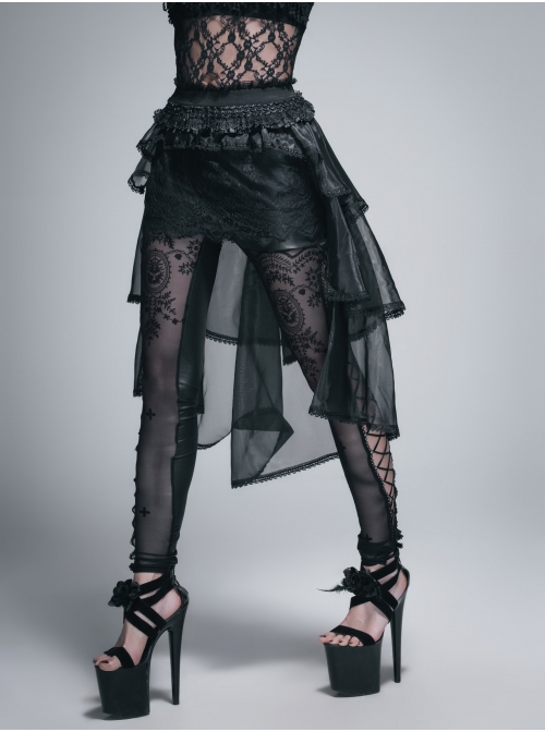 Lace Organza Puffy Black Gothic Half Skirt