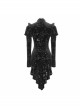 Stand Collar Stars Moon Pattern Chest Frilly Rear Long Hem Black Gothic Velvet Dress