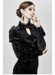 Stand Collar Stars Moon Pattern Chest Frilly Rear Long Hem Black Gothic Velvet Dress