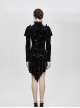 Stand Collar Stars Moon Pattern Chest Frilly Rear Long Hem Black Gothic Velvet Dress