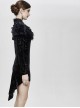 Stand Collar Stars Moon Pattern Chest Frilly Rear Long Hem Black Gothic Velvet Dress