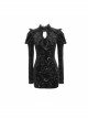 Stand Collar Stars Moon Pattern Chest Frilly Rear Long Hem Black Gothic Velvet Dress