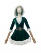 Original Christmas Series Christmas Party V Neck Hooded Dress White Fur Trim Halloween Cosplay Costume Set