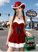 Original Christmas Series Sexy Red Velvet Christmas Dress Denim Hat Halloween Cosplay Costume Set