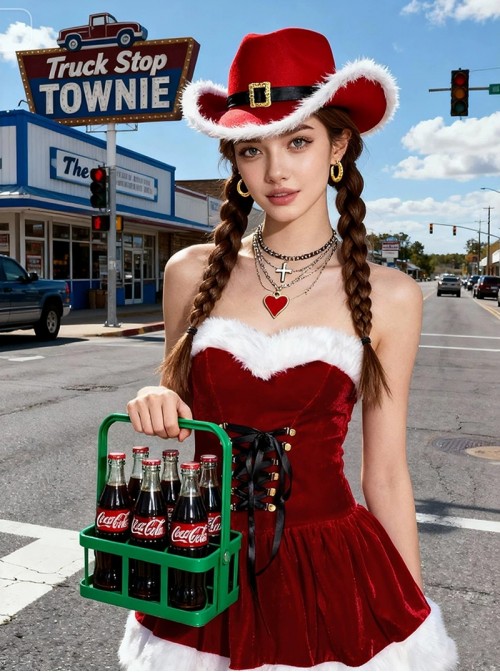 Original Christmas Series Sexy Red Velvet Christmas Dress Denim Hat Halloween Cosplay Costume Set