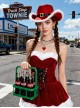 Original Christmas Series Sexy Red Velvet Christmas Dress Denim Hat Halloween Cosplay Costume Set