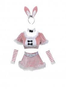 Original Christmas Series Pink Sexy Bunny Girl Christmas Party Halloween Cosplay Costume Top Short Skirt Set