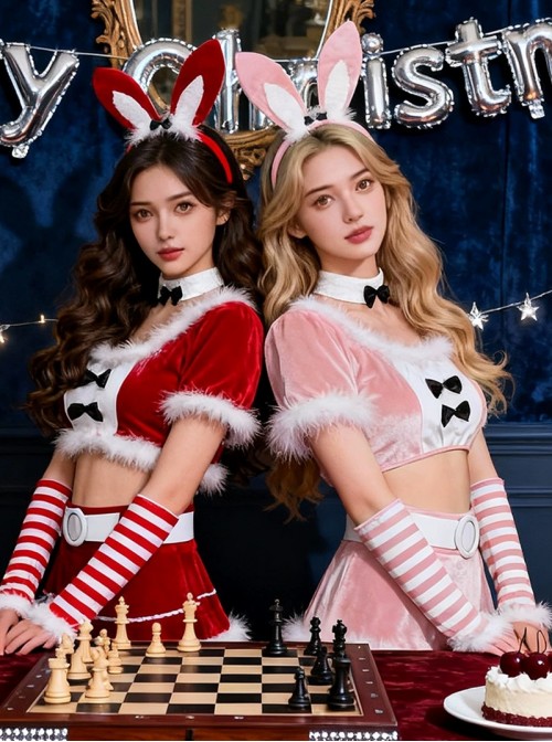 Original Christmas Series Pink Sexy Bunny Girl Christmas Party Halloween Cosplay Costume Top Short Skirt Set