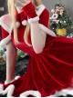 Original Christmas Series Sweet Sexy Red Christmas Party Halter Neck Dress Halloween Cosplay Costume Set