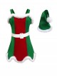 Original Christmas Series Christmas Green Red Patchwork Sleeveless Dress Green Hat White Belt Halloween Cosplay Costume Set