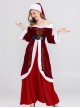 Original Christmas Series Red Retro Elegant Court Style Velvet Maxi Dress Halloween Cosplay Costume Hat Belt Set