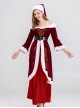 Original Christmas Series Red Retro Elegant Court Style Velvet Maxi Dress Halloween Cosplay Costume Hat Belt Set