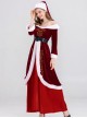 Original Christmas Series Red Retro Elegant Court Style Velvet Maxi Dress Halloween Cosplay Costume Hat Belt Set