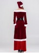 Original Christmas Series Red Retro Elegant Court Style Velvet Maxi Dress Halloween Cosplay Costume Hat Belt Set
