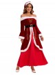 Original Christmas Series Red Retro Elegant Court Style Velvet Maxi Dress Halloween Cosplay Costume Hat Belt Set