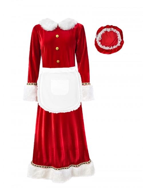 Original Christmas Series Red White Christmas Holiday Party Santa Claus Dress Halloween Cosplay Costume Hat Apron Set