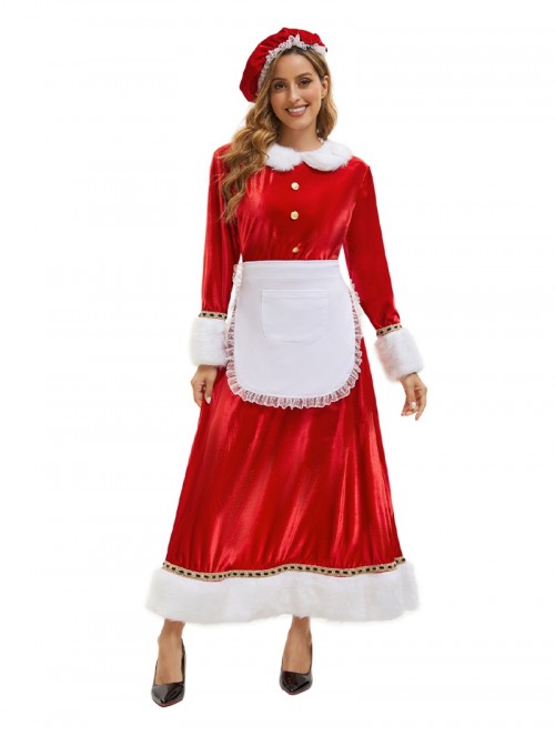 Original Christmas Series Red White Christmas Holiday Party Santa Claus Dress Halloween Cosplay Costume Hat Apron Set