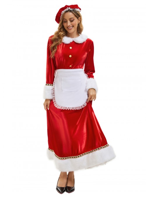 Original Christmas Series Red White Christmas Holiday Party Santa Claus Dress Halloween Cosplay Costume Hat Apron Set