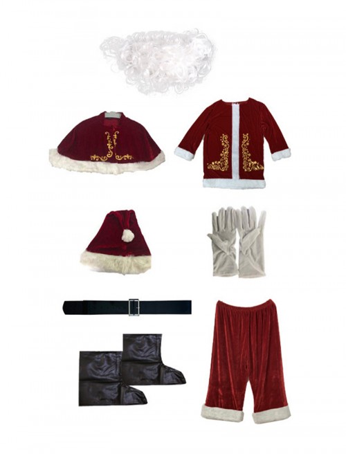 Original Christmas Series Christmas Santa Claus Red White Print With Beard Halloween Cosplay Costume Set