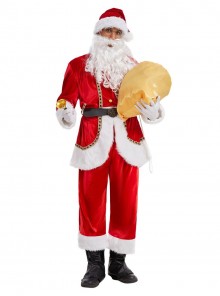 Original Christmas Series Christmas Santa Claus Red Velvet White Plush Golden Trim Halloween Cosplay Costume Full Set