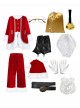 Original Christmas Series Christmas Santa Claus Red Velvet White Plush Golden Trim Halloween Cosplay Costume Full Set