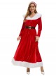Original Christmas Series Red Velvet Christmas Holiday Party Dress Halloween Cosplay Costume Round Hat Belt Set