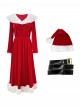 Original Christmas Series Elegant Red Velvet Christmas Holiday Party Dress Halloween Cosplay Costume Round Hat Belt Set
