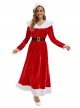 Original Christmas Series Elegant Red Velvet Christmas Holiday Party Dress Halloween Cosplay Costume Round Hat Belt Set