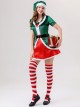 Original Christmas Series Green Christmas Elf Dress Halloween Cosplay Costume Hat Belt Striped Socks Set
