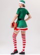 Original Christmas Series Green Christmas Elf Dress Halloween Cosplay Costume Hat Belt Striped Socks Set