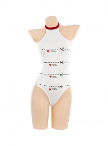 Heartbeat Threshold Dotted Line Printing Clasp Open Crotch Solid Color Bodysuit Sexy Lingerie