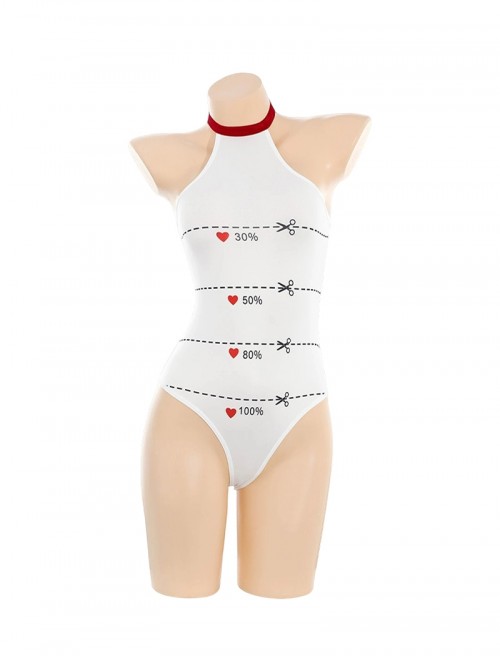 Heartbeat Threshold Dotted Line Printing Clasp Open Crotch Solid Color Bodysuit Sexy Lingerie