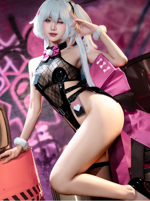 Game Cross Core Naglering Cosplay Bunny Girl Open Crotch Bodysuit Sexy Lingerie Set