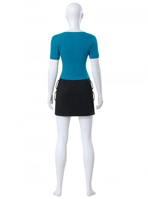 One Piece Live Action Season 2 Nami Blue Short Sleeve Halloween Cosplay Costume Set Without Shoes
