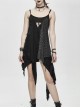Black Knitted Splice Gray Mesh Broken Holes Asymmetrical Hem Punk Slip Dress