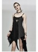 Black Knitted Splice Gray Mesh Broken Holes Asymmetrical Hem Punk Slip Dress