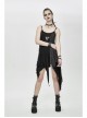 Black Knitted Splice Gray Mesh Broken Holes Asymmetrical Hem Punk Slip Dress