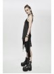 Black Knitted Splice Gray Mesh Broken Holes Asymmetrical Hem Punk Slip Dress