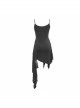 Black Knitted Splice Gray Mesh Broken Holes Asymmetrical Hem Punk Slip Dress