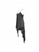 Black Knitted Splice Gray Mesh Broken Holes Asymmetrical Hem Punk Slip Dress