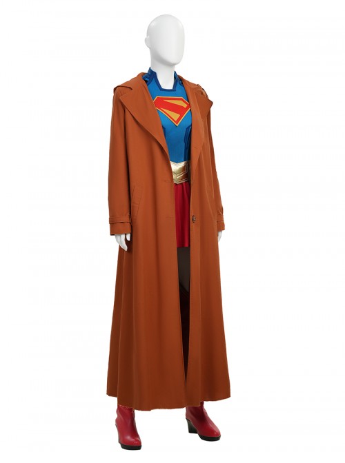 Movie Supergirl Kara Zor-El Halloween Cosplay Costume Brown Coat
