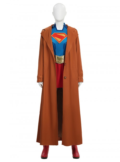 Movie Supergirl Kara Zor-El Halloween Cosplay Costume Brown Coat