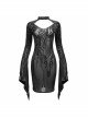 Circuit Diagram Flocking Printed Loop Collar Flared Sleeve Black Punk Dress
