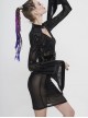 Circuit Diagram Flocking Printed Loop Collar Flared Sleeve Black Punk Dress