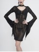 Circuit Diagram Flocking Printed Loop Collar Flared Sleeve Black Punk Dress